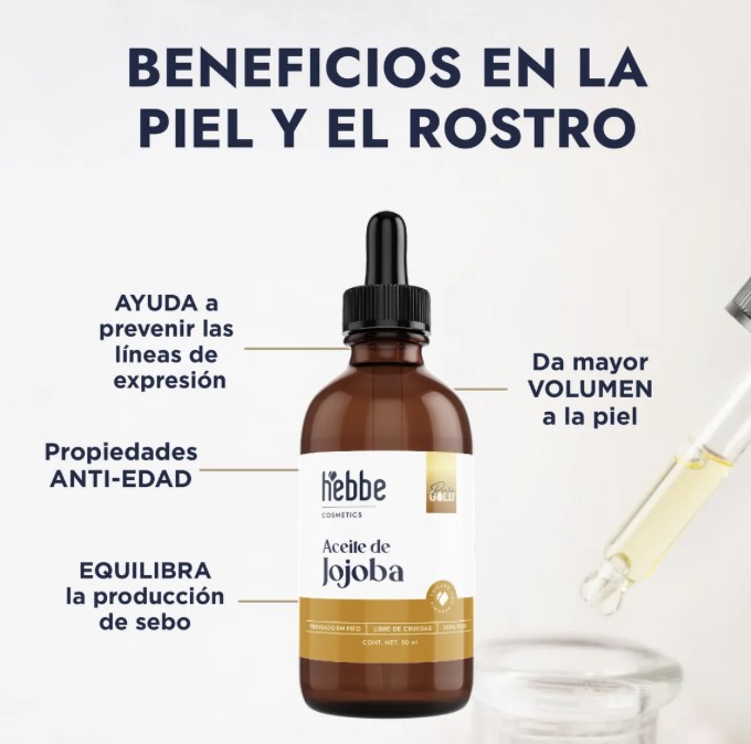 Aceite de Jojoba Puro Organico, Antiestrias Linea Aceite Capilar Y Corporal Hebbe Cosmetics 50ml image number null