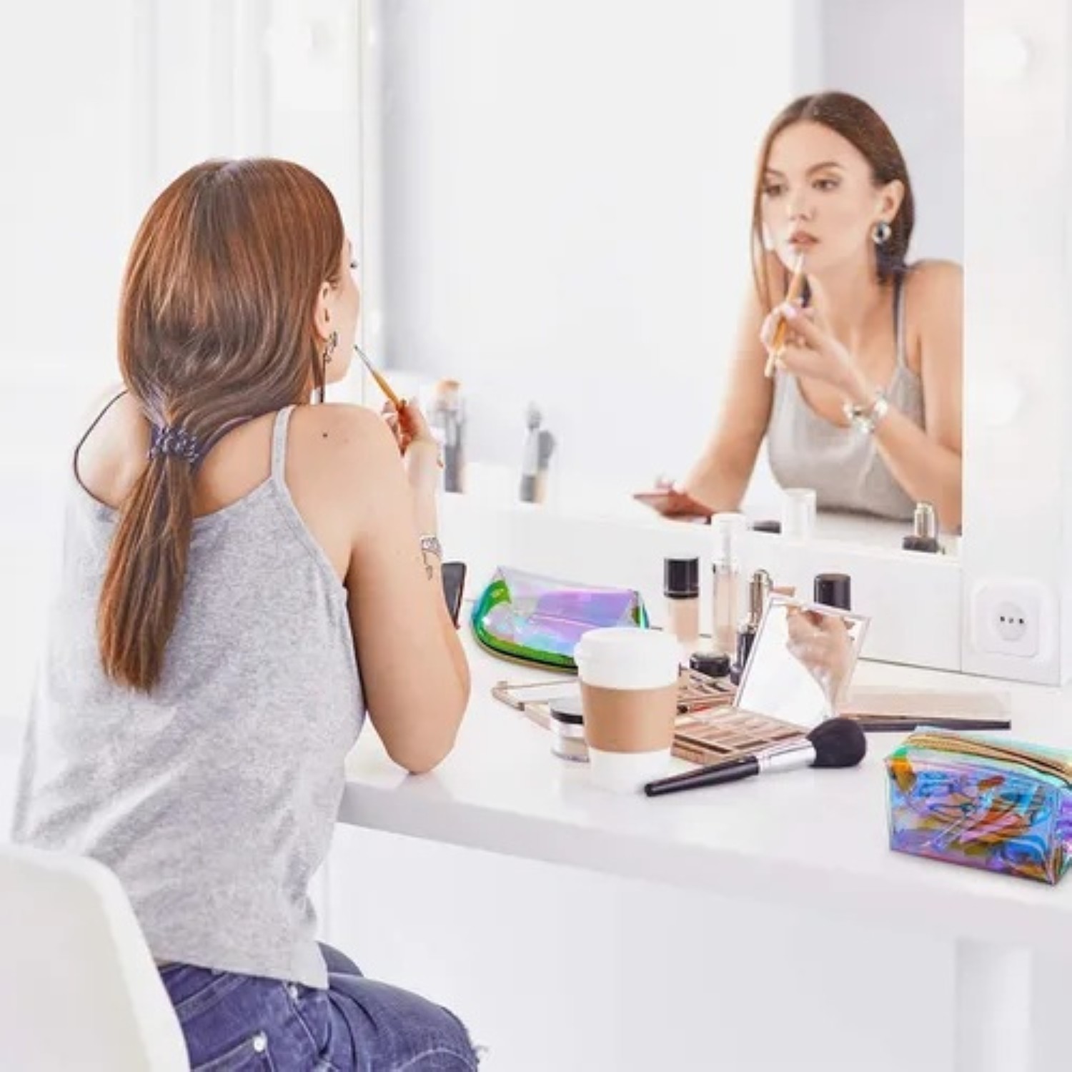 Neceser Cosmetiquera Bolsa 3pcs Kit De Viaje Port&aacute;til Mujer Tornasol image number null
