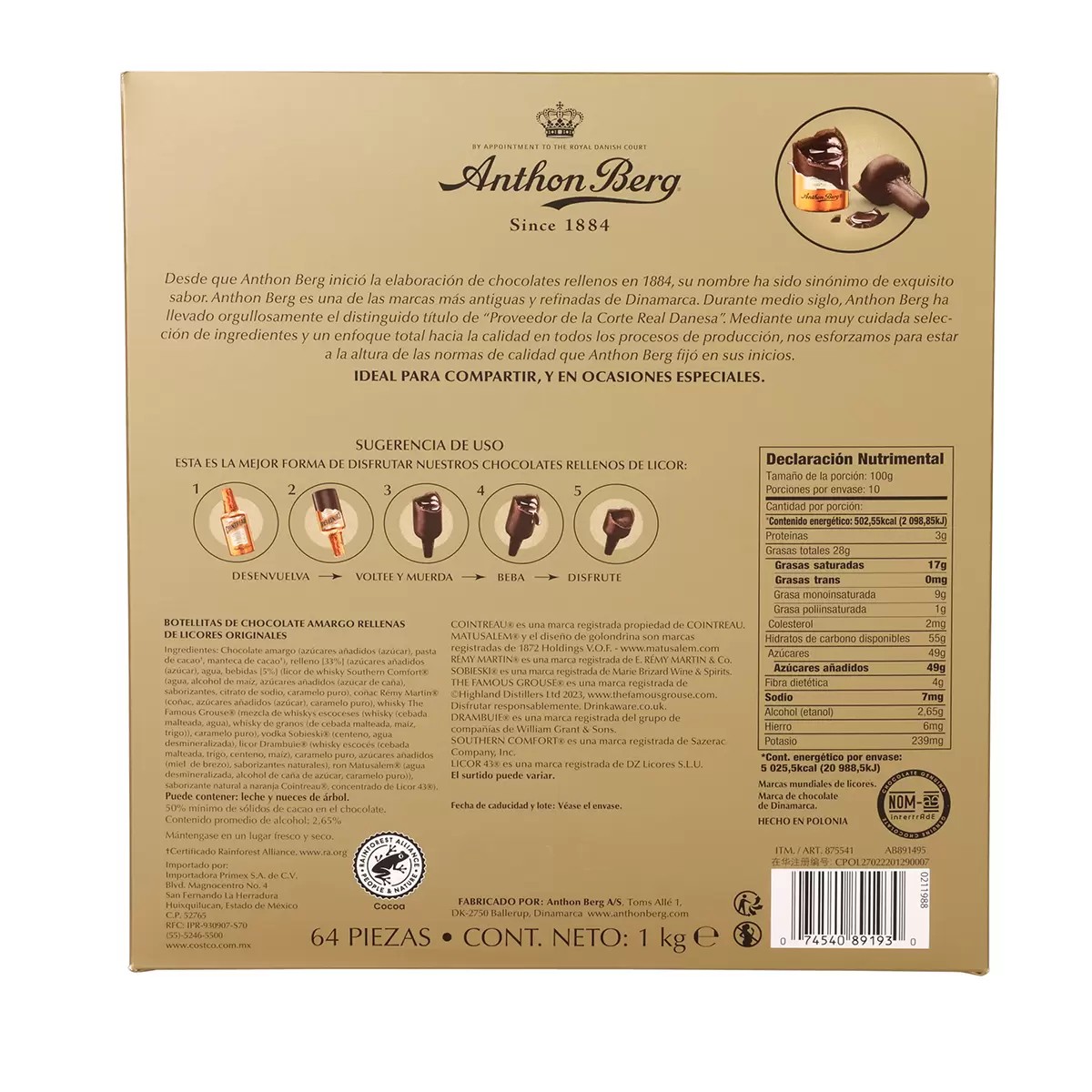 Anthon Berg - Chocolates Amargos Premium Rellenos de Licor 64 Pzas 1kg image number null