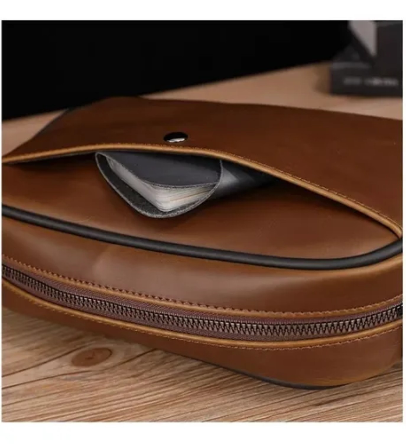 Bandoleras Tactica Bolsa De Piel Hombre Crossbody Y Cartera Marron con Negro image number null