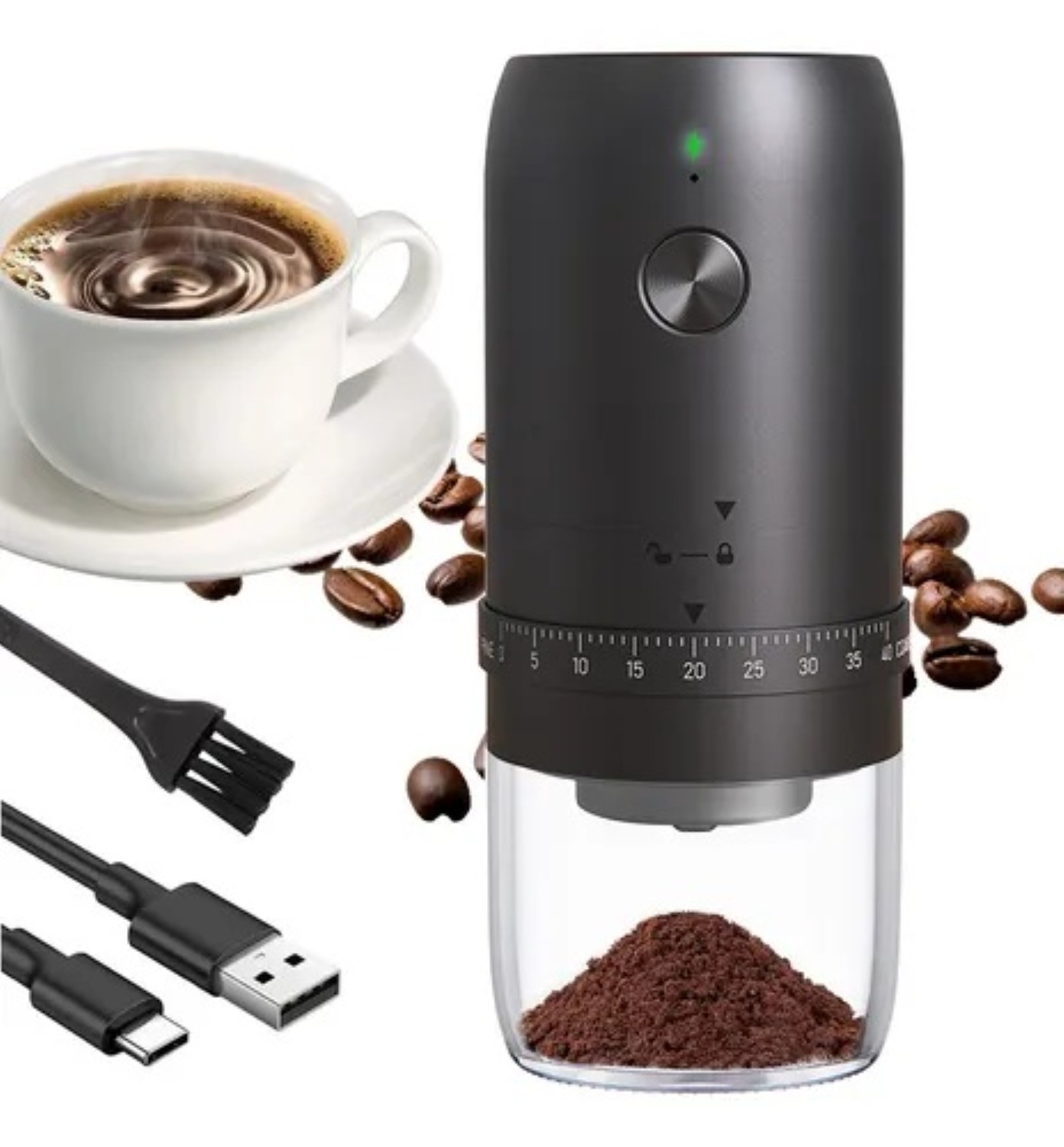 Molino De Caf&eacute; El&eacute;ctrico Recargable 1800mah Grosor Ajustable Negro image number null