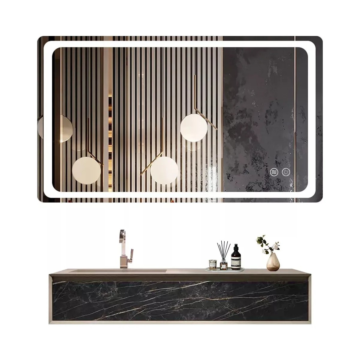 Espejo Con Luz Led Touch Para Ba&ntilde;o Tricolor Antivaho 70*50cm Blanco image number null