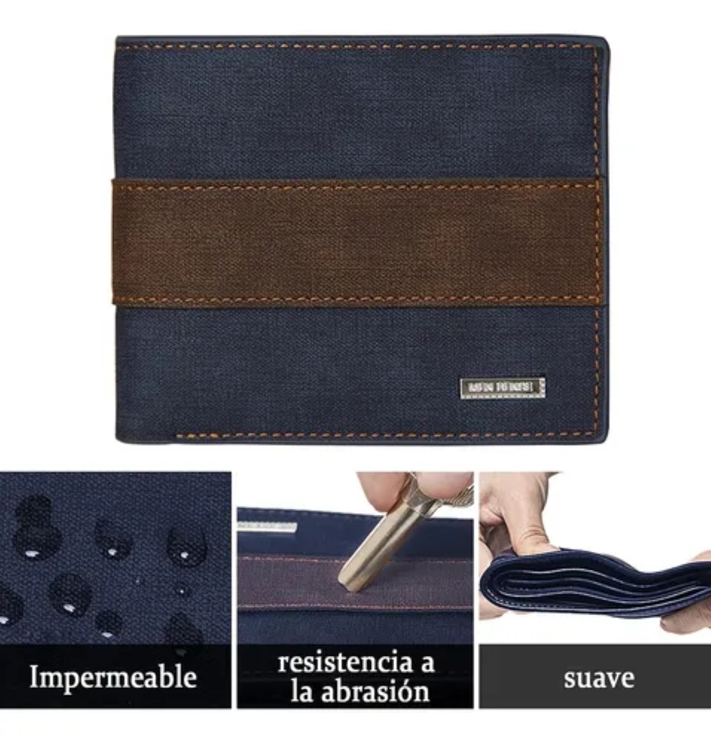 Cartera Billetera De Cuero Con M&uacute;ltiples Tarjetas azul marino con cafe oscuro image number null
