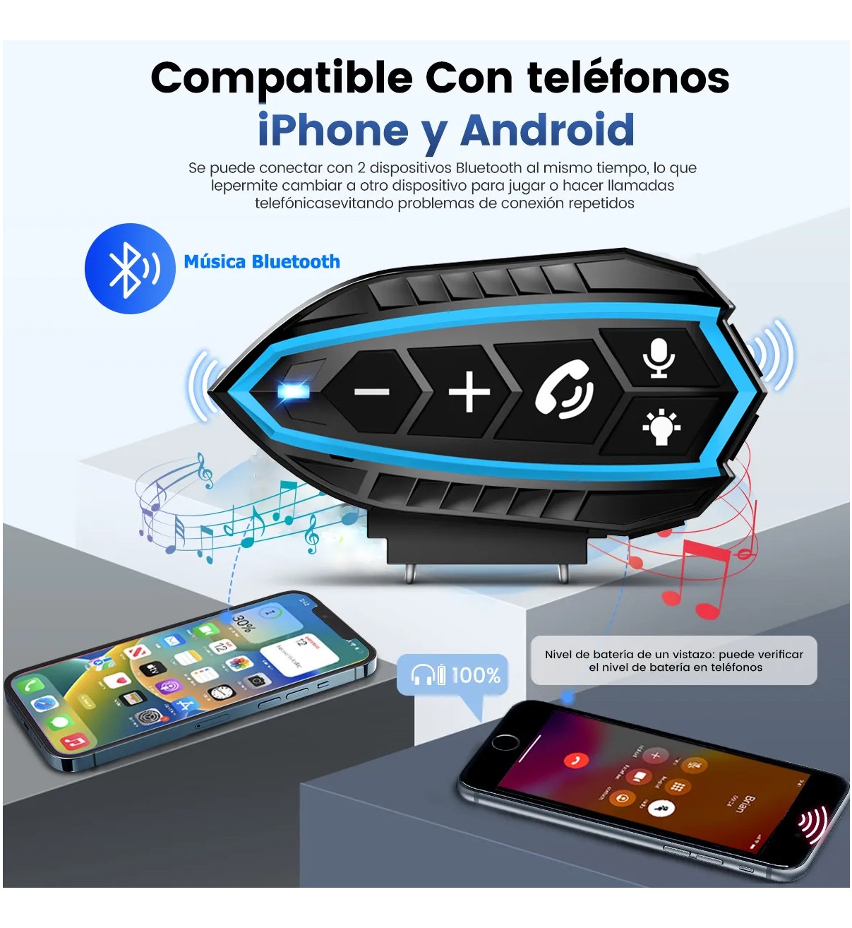 Aud&iacute;fonos Para Casco De Motos Malubero Bluetooth5.0 Impermeables Ip67 image number null