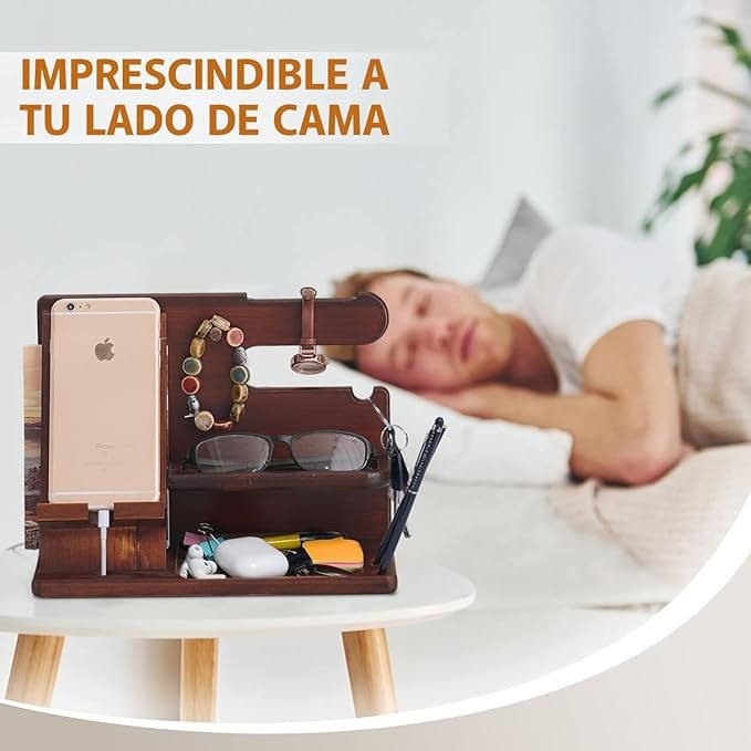 Organizador de Madera para Celular,2024 Nuevo Dise&ntilde;o,Organizador de Escritorio,Anillo,Anteojos,Relojes,Cartera,Accesorios para Hombre,Base de Celular para la Oficina y el Hogar,Regalos para Hombre. image number null