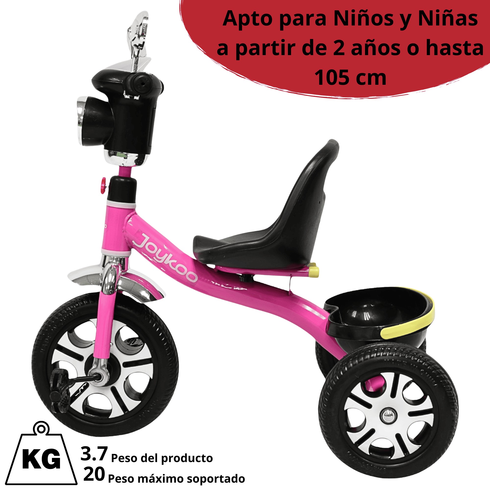 Triciclo para Ni&ntilde;os Faro con Luz y Sonido Espejos Ruedas de Eva Apto a partir de 2 A&ntilde;os - Rosa image number null