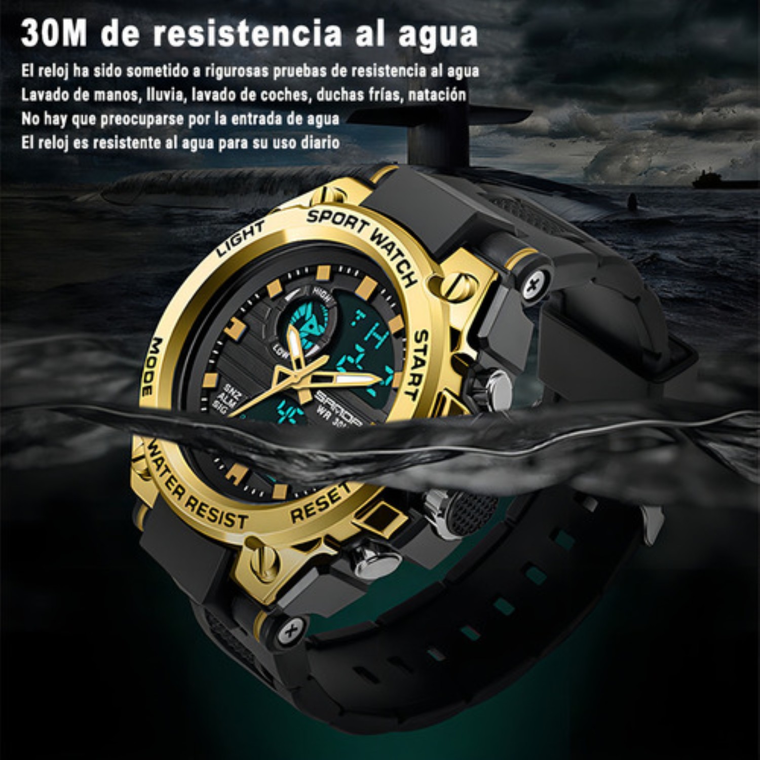 Reloj De Pulsera T&aacute;ctico Militar Impermeable Para Hombre Negro Total image number null