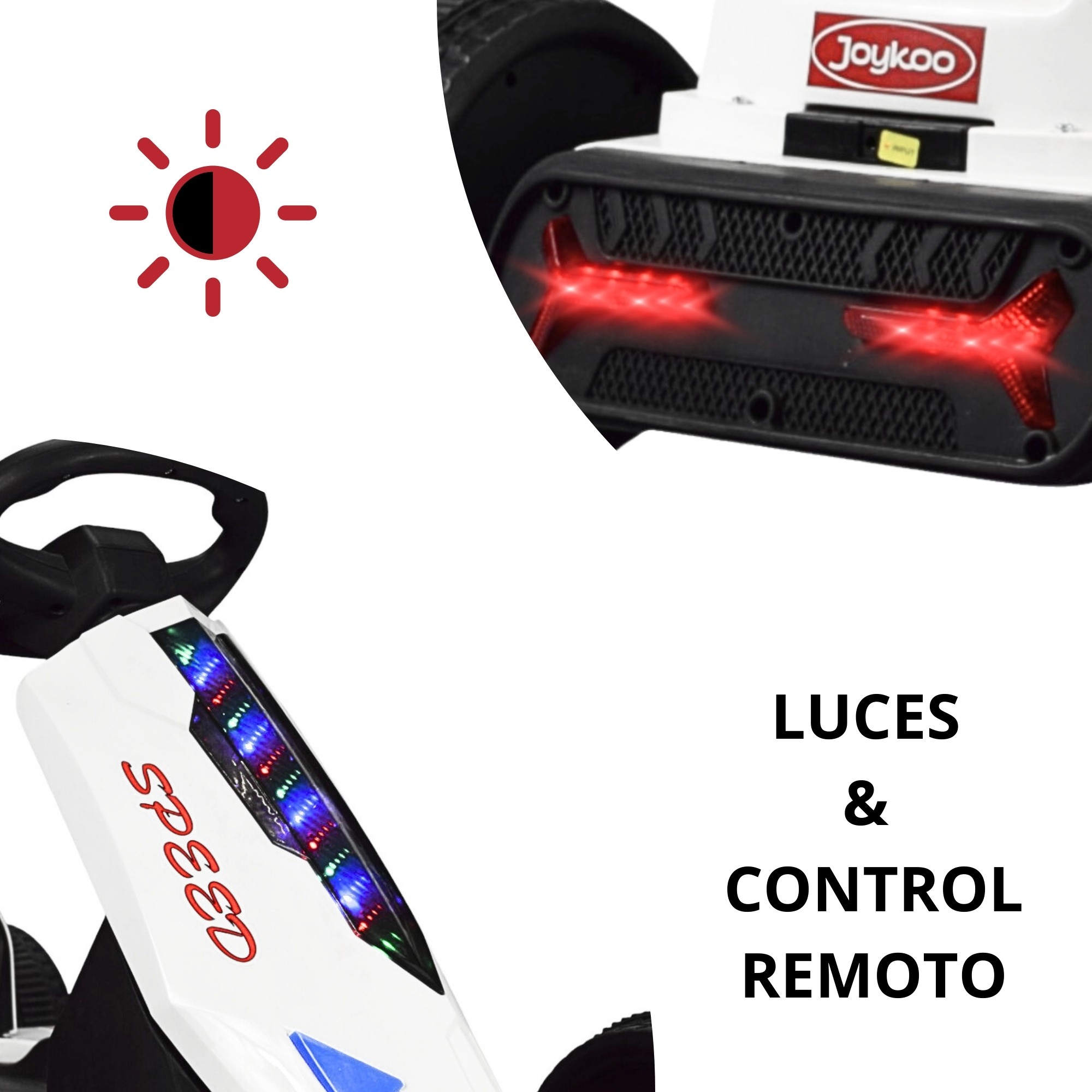 Montable Electrico Go Kart para Ni&ntilde;os Largo Ajustable Luz 12v - Blanco image number null