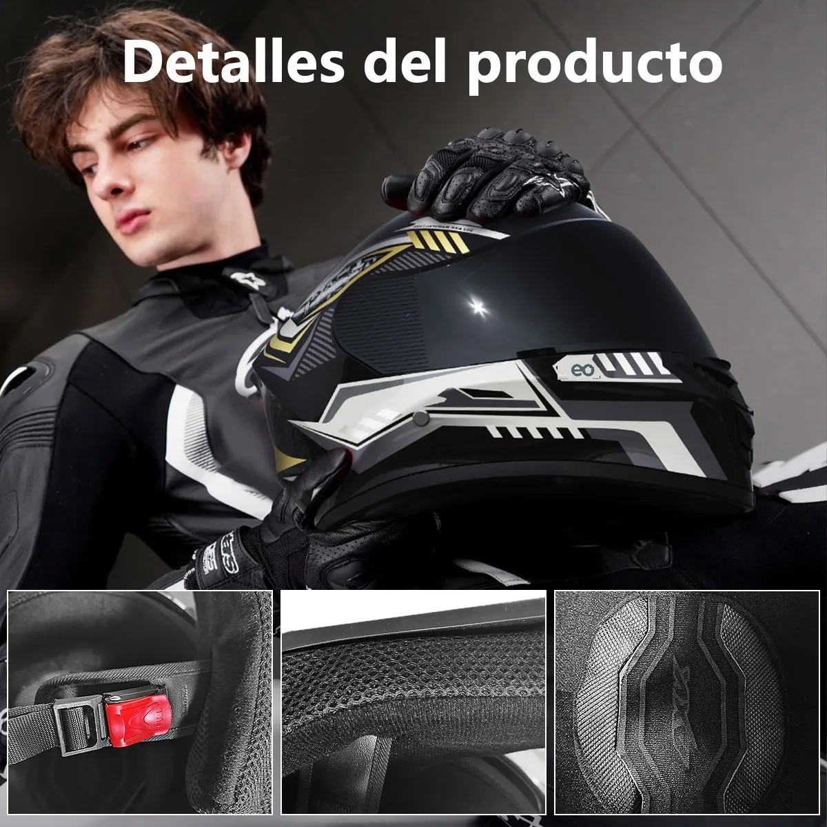 Casco De Moto Con Visera Abatible Y Plegable Certificado Dot Oro Negro Talla:L image number null