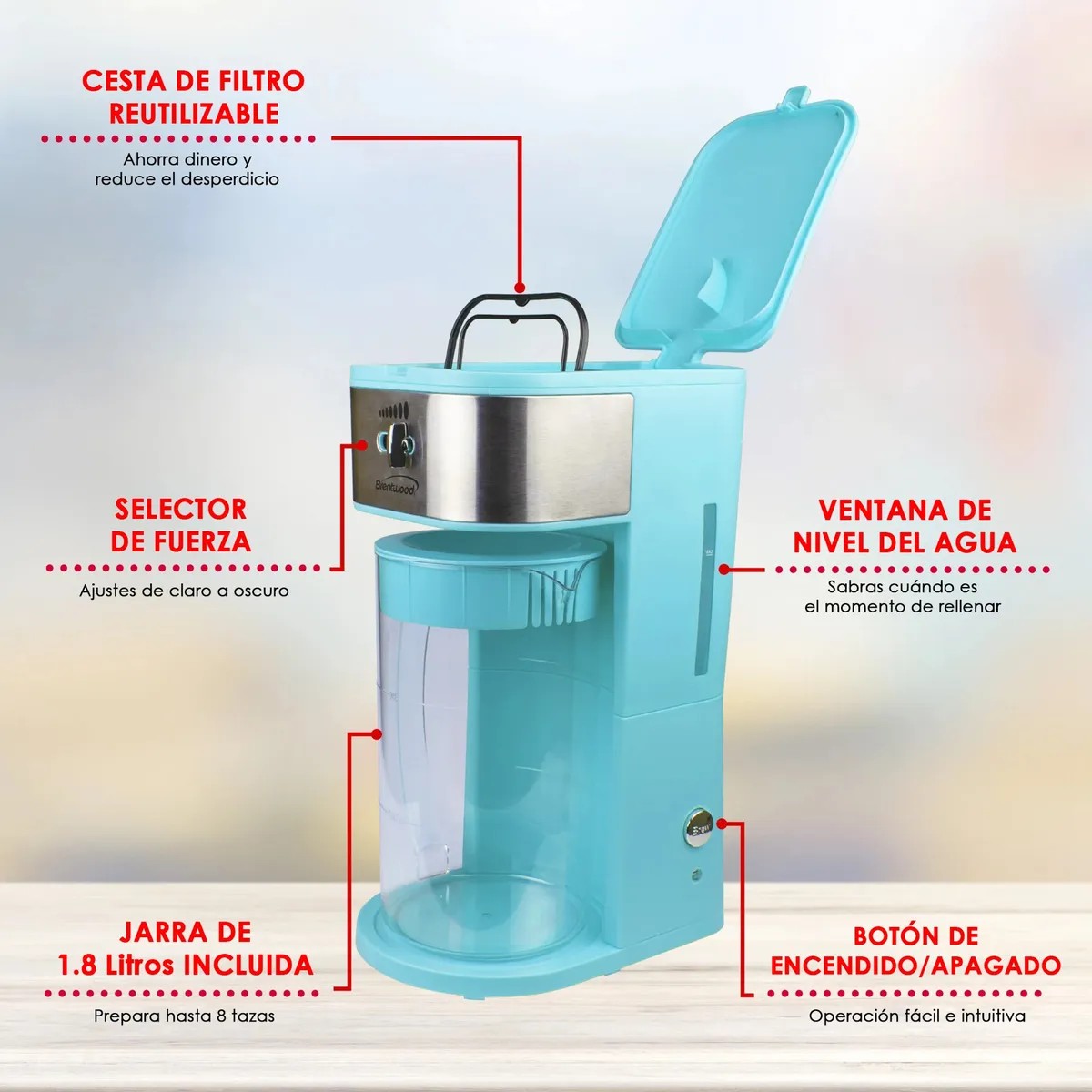 Maquina Para Caf&eacute; Y T&eacute; Helado Filtro Reutilizable 1.8 L Brentwood Kt2150bl Azul image number null