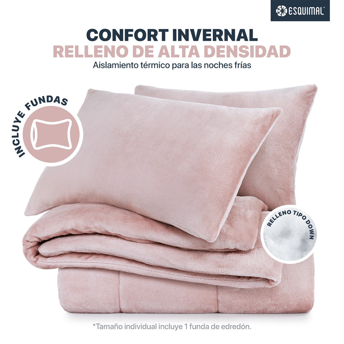 Edred&oacute;n Invernal Cobertor King Size + Fundas Rosa ESQUIMAL. image number null