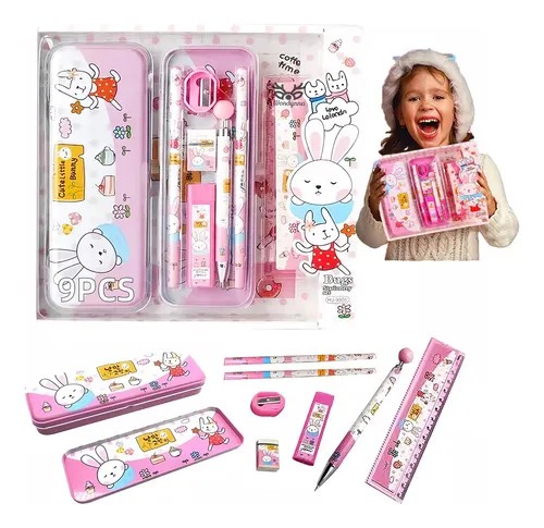 Kit Utiles Escolar Ni&ntilde;o Estuche Lapiz Regla Papeleria Kawaii image number null