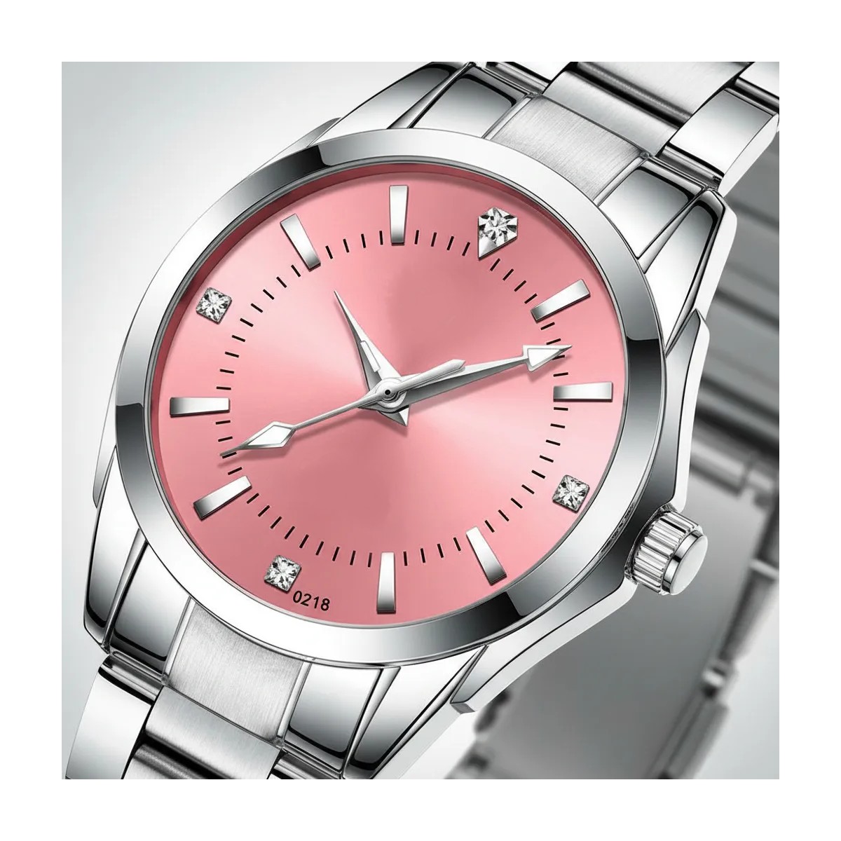 Reloj Mujer Acero Inoxidable Elegante Metal Contra Agua (Blanco Rosa Aleacion) image number null
