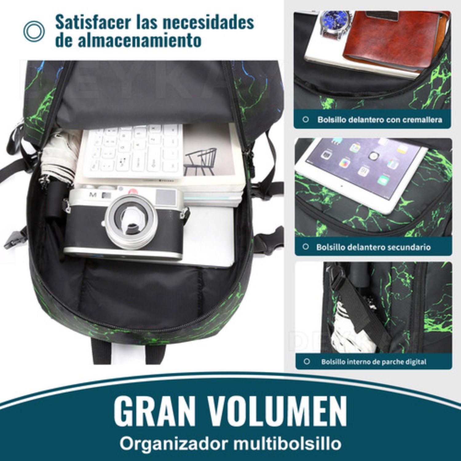 Set 3 Mochila Antirrobo Laptop Mochila Luminosa Gran Capacid NEGRO image number null
