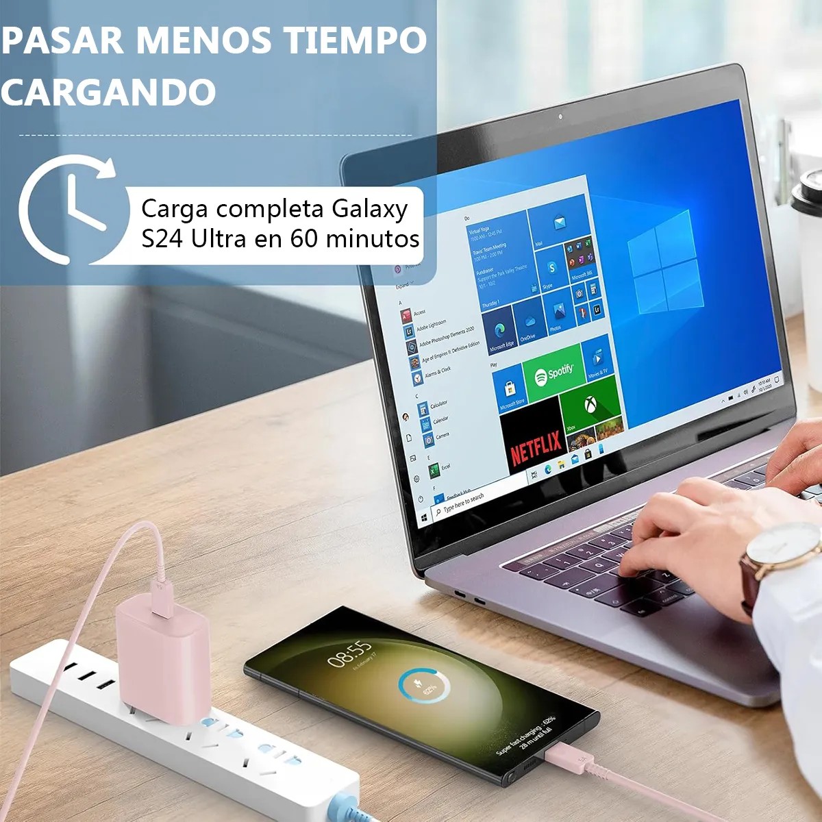 45w cargador para Samsung cargador r&aacute;pida tipo c 2 metros Rosa image number null