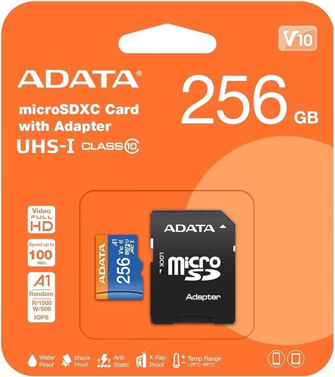 ADATA 256 GB Tarjeta de Memoria Micro SDXC con Adaptador Color Negro con Azul A1 (Clase 10). image number null
