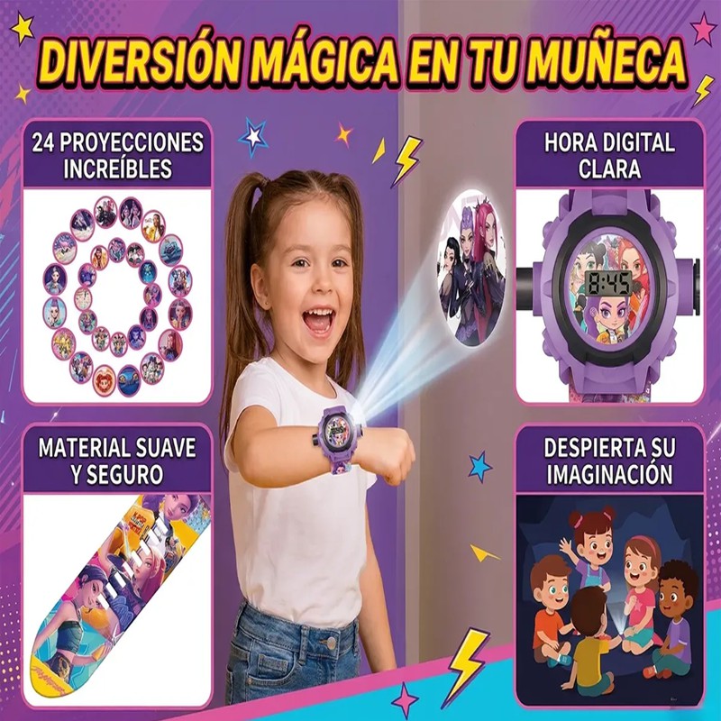 Reloj Infantil Kpop Demon Hunters 24 Im&aacute;genes Proyectables image number null