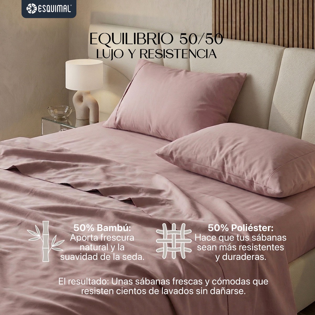 S&aacute;banas Matrimonial De Bamb&uacute; / Bamboo Ultra Suaves Y Frescas Rosa ESQUIMAL. image number null