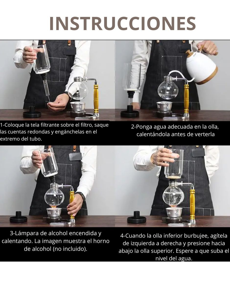 Cafetera Tetera de Sif&oacute;n Infusi&oacute;n Goteo Vidrio Gourmet Elegante 3 tz Estilo Clasico image number null