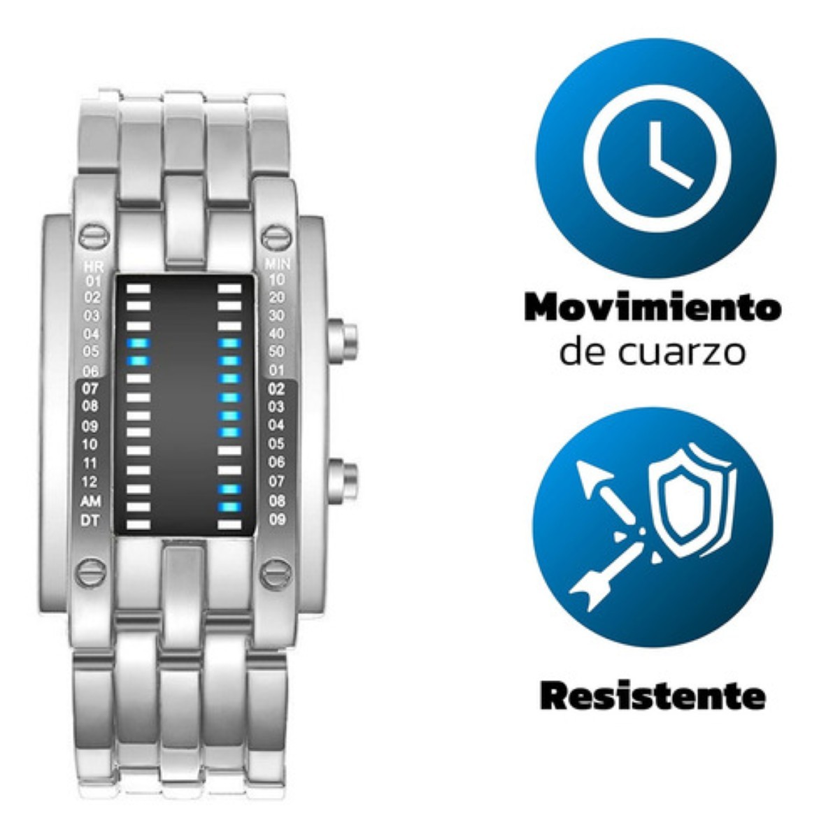 Reloj Led Binario Modelo E-men Moda Estilo Robot Gris con pantalla negra image number null