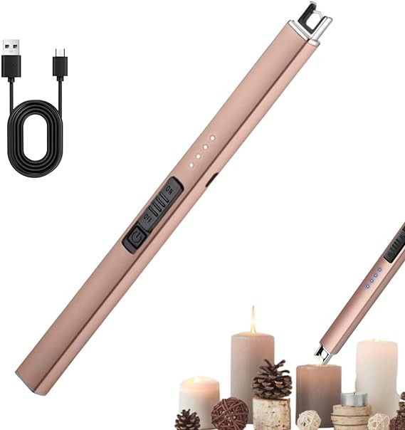 A Yostyle Encendedor Electr&oacute;nico,Encendedor de Velas Sin Llama,Electric Lighter Resistente al Viento&Seguro,Encendedor de Plasma Multiusos para Velas,Cocina&Aire Libre como Barbacoa&Campismo-Oro Rosa. image number null