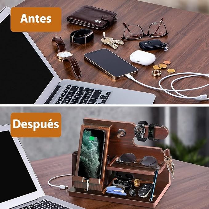 Organizador de Madera para Celular,2024 Nuevo Dise&ntilde;o,Organizador de Escritorio,Anillo,Anteojos,Relojes,Cartera,Accesorios para Hombre,Base de Celular para la Oficina y el Hogar,Regalos para Hombre. image number null