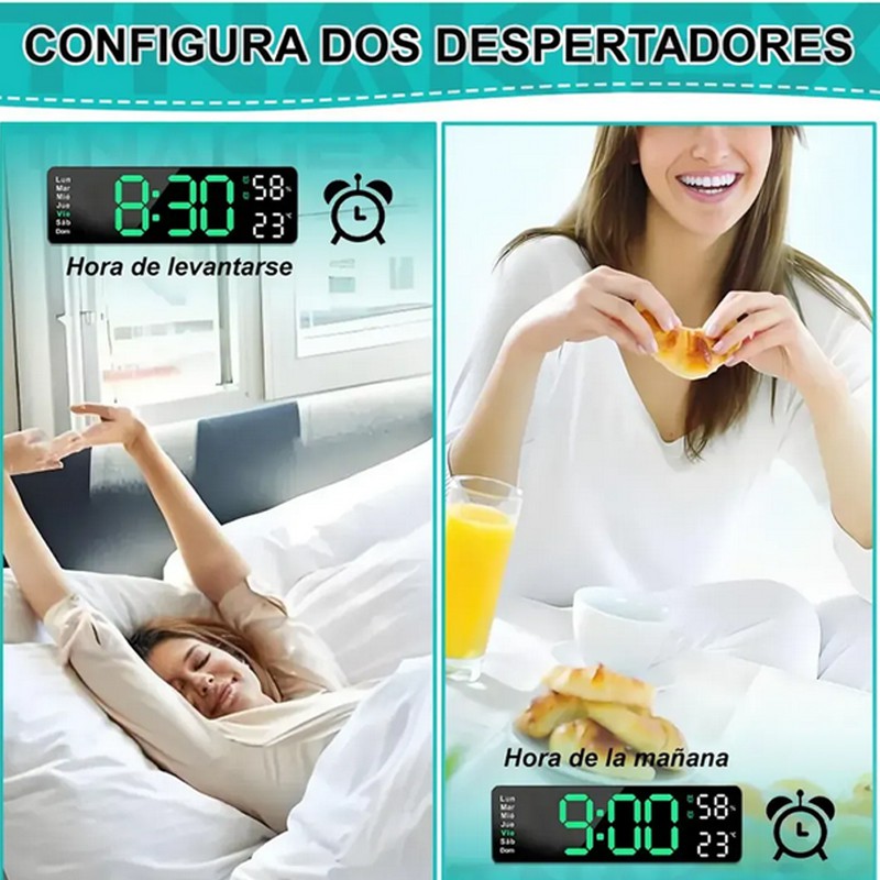 Reloj De Pared Digital Con Term&oacute;metro Alarmas Y Calendario image number null