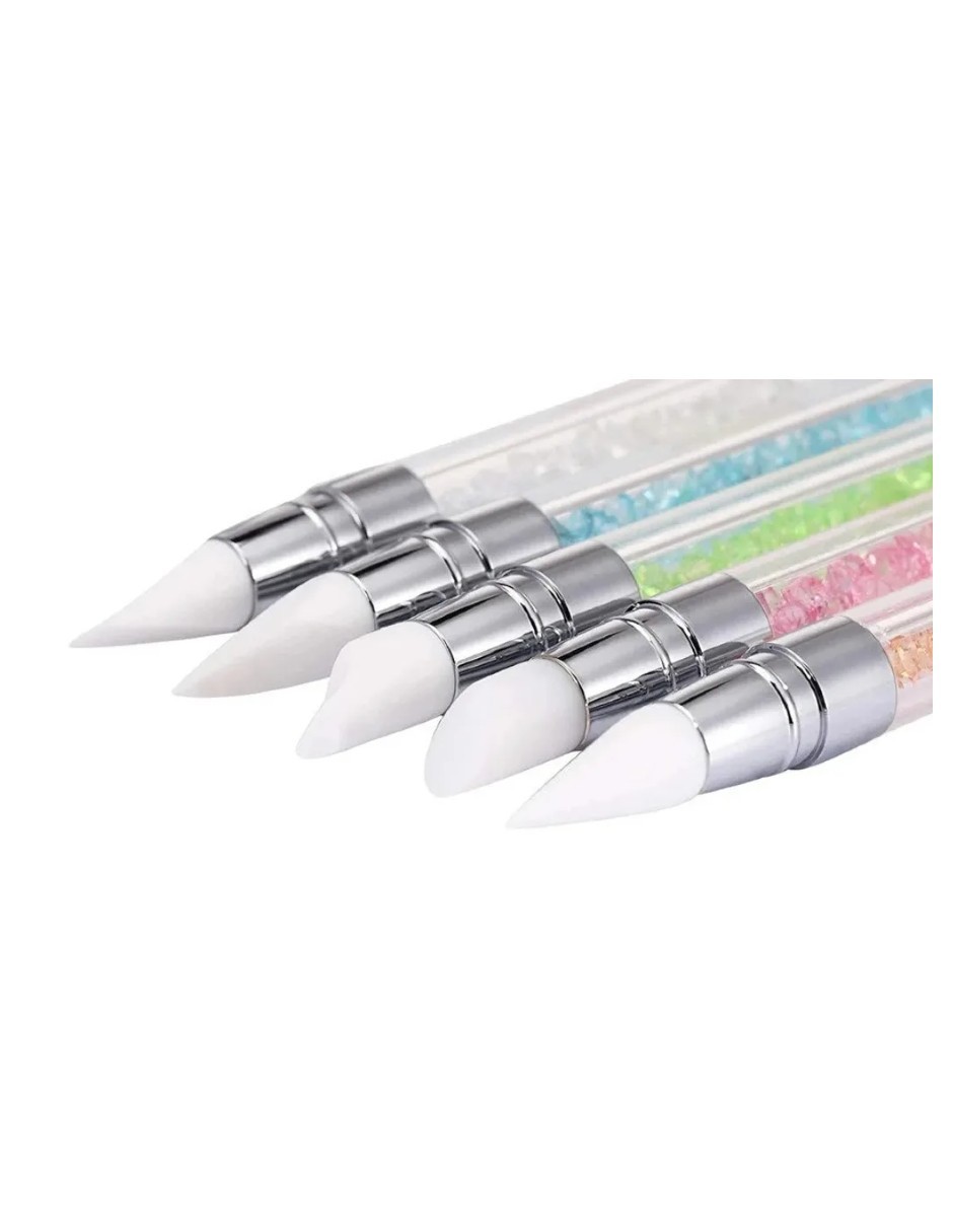 Kit De 5 Pinceles Doble Punta Silicon Para U&ntilde;as Nail Art image number null