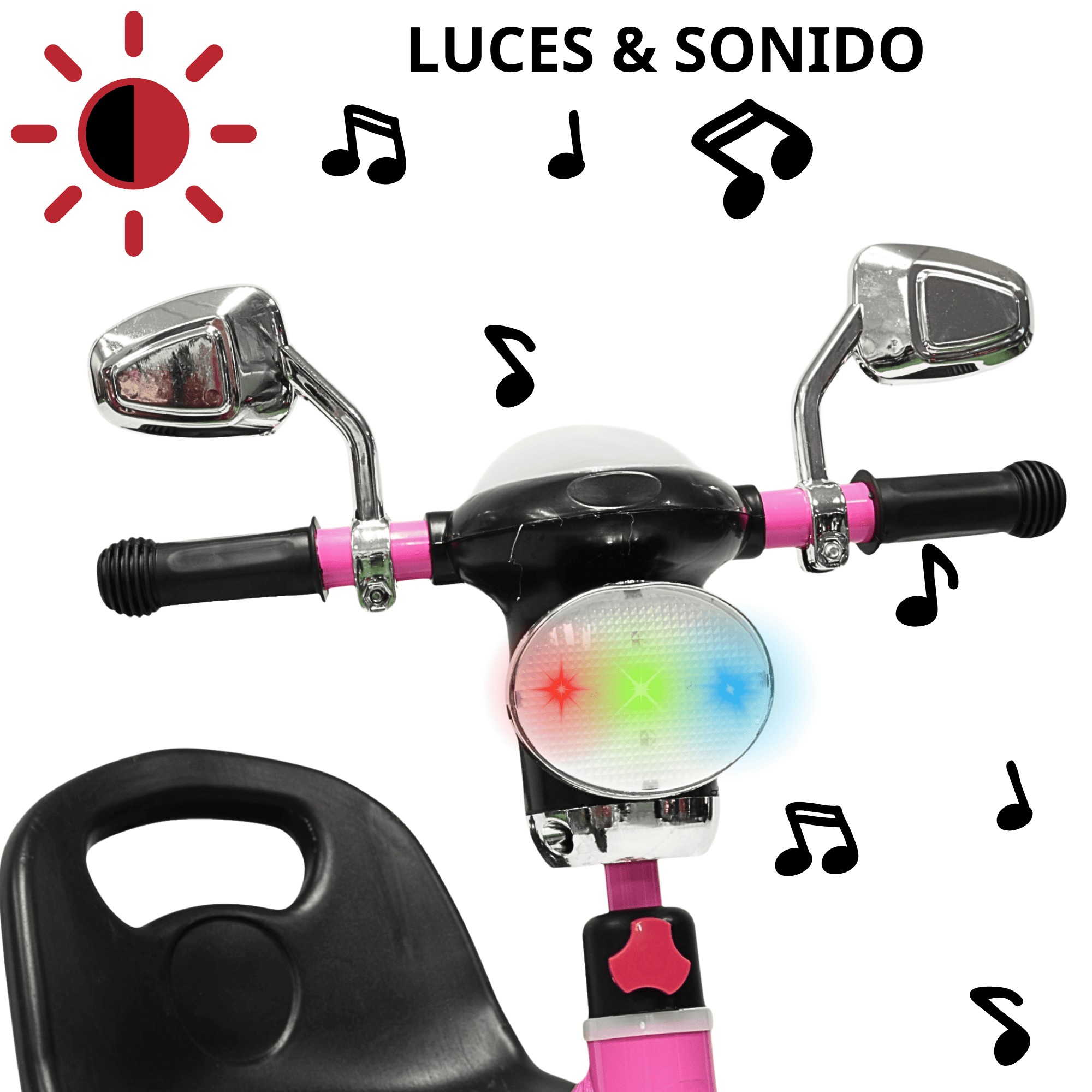 Triciclo para Ni&ntilde;os Faro con Luz y Sonido Espejos Ruedas de Eva Apto a partir de 2 A&ntilde;os - Rosa image number null
