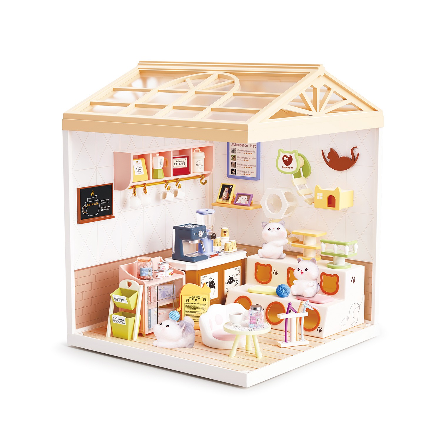 Juguete Cafeter&iacute;a Pet Friendly en Miniatura con Mascotas, Muebles, Accesorios y Efecto de Luz Nocturna image number null