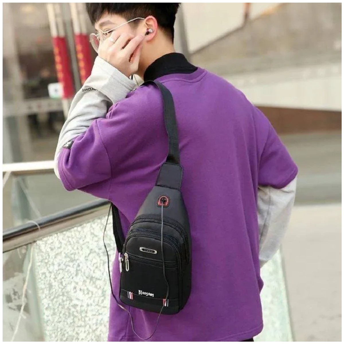 Pechera Mariconera Impermeable Mochila Cruzada Casual Band G Caf&eacute; image number null