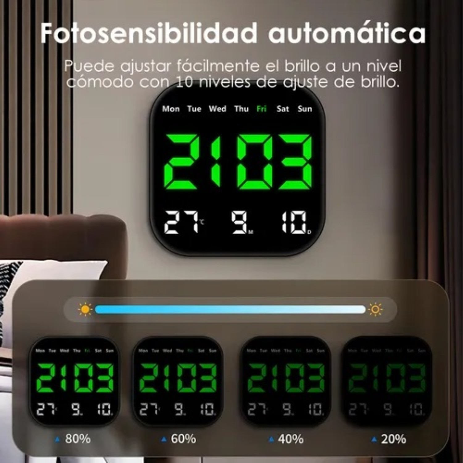 Reloj De Pared Digital Con Fecha Temperatura Semana Alarmas image number null