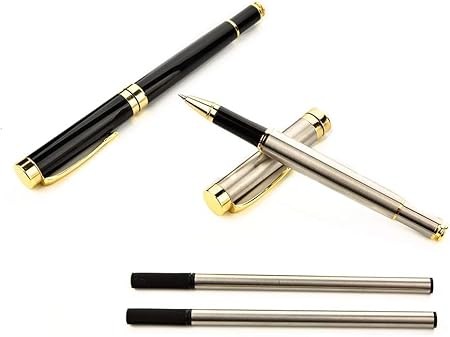 A Bol&iacute;grafo Metal, Bol&iacute;grafos de Firma con 1 Bol&iacute;grafo de Punta Media, 2 Recambios Adicionales,Bol&iacute;grafos de Fibra de Carbono,0.5mm Carbono Bol&iacute;grafo Met&aacute;lico Antideslizante (Plata). image number null