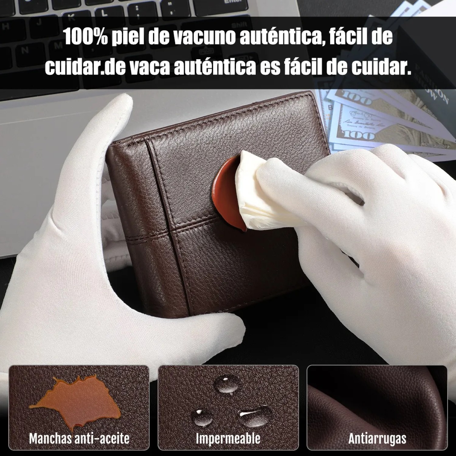 Cartera Hombre Piel Genuina Cartera Antirrobo Rfid/billetera cafe image number null