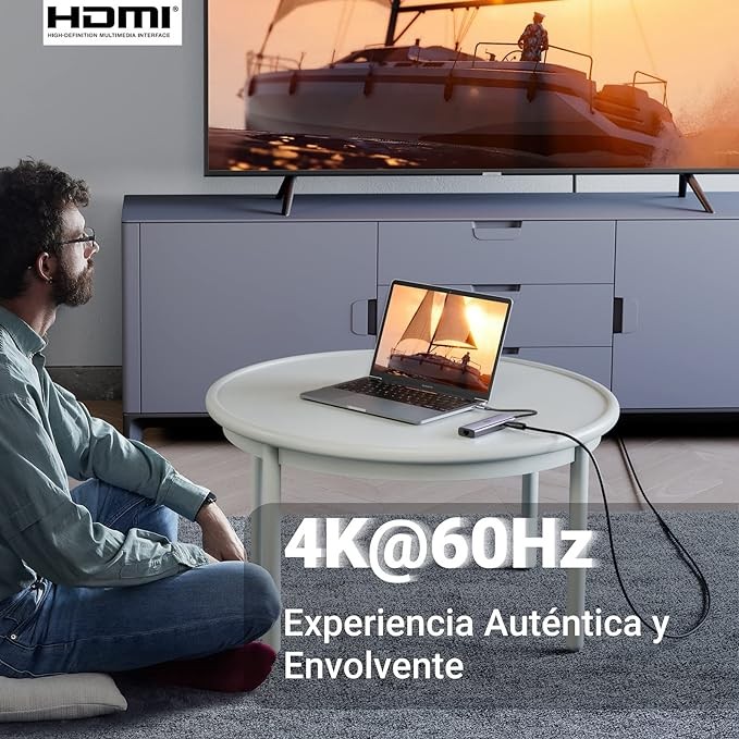 UGREEN Hub USB C, 7 en 1 Adaptador USB C a HDMI 4K 60Hz, Gigabit Ethernet, 100W PD Carga, Lector de Tarjetas SD TF, 2 USB 3.0 Compatible con MacBook Pro Air M1 M2 iPad iPhone 15 DELL Switch Steam Deck. image number null
