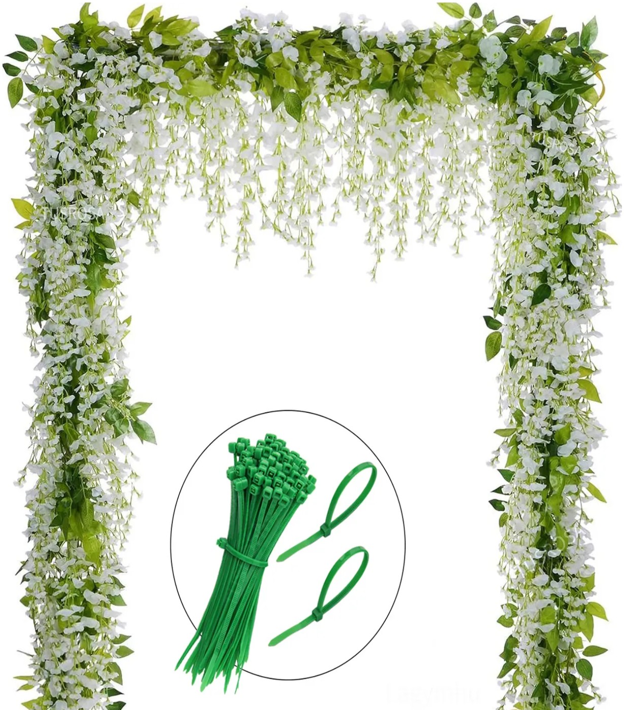 5 Guirnalda De Glicinias Artificial Wisteria Follaje +bridas Blanco Verde image number null
