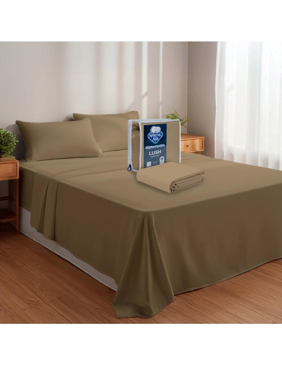 Juego de S&aacute;banas Lush Spring Air 300 Hilos 100% Algod&oacute;n Khaki, Queen Size image number null
