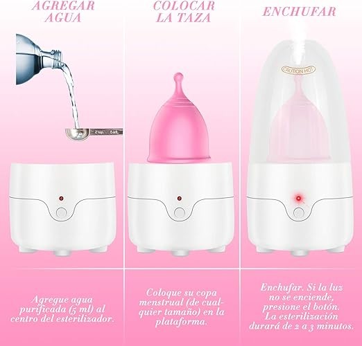 A Esterilizador de Copa Menstrual - Pesoo Limpiador de Copa Menstrual para Todas las Copas de Menstruaci&oacute;n Esterilizaci&oacute;n por Vapor a Alta Temperatura M&aacute;quina de Esterilizaci&oacute;n de 3 Minutos Eliminar el 99.9% de Bacterias y Virus. image number null