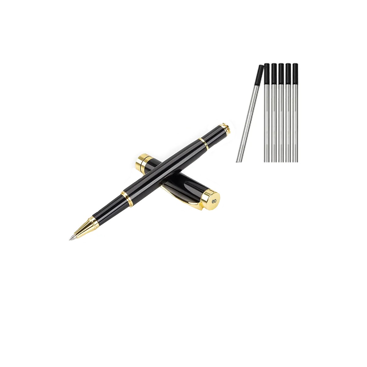 2pz Pluma De Acero Alta Calidad Con Recambio Y Caja Regalo Negro y negro image number null