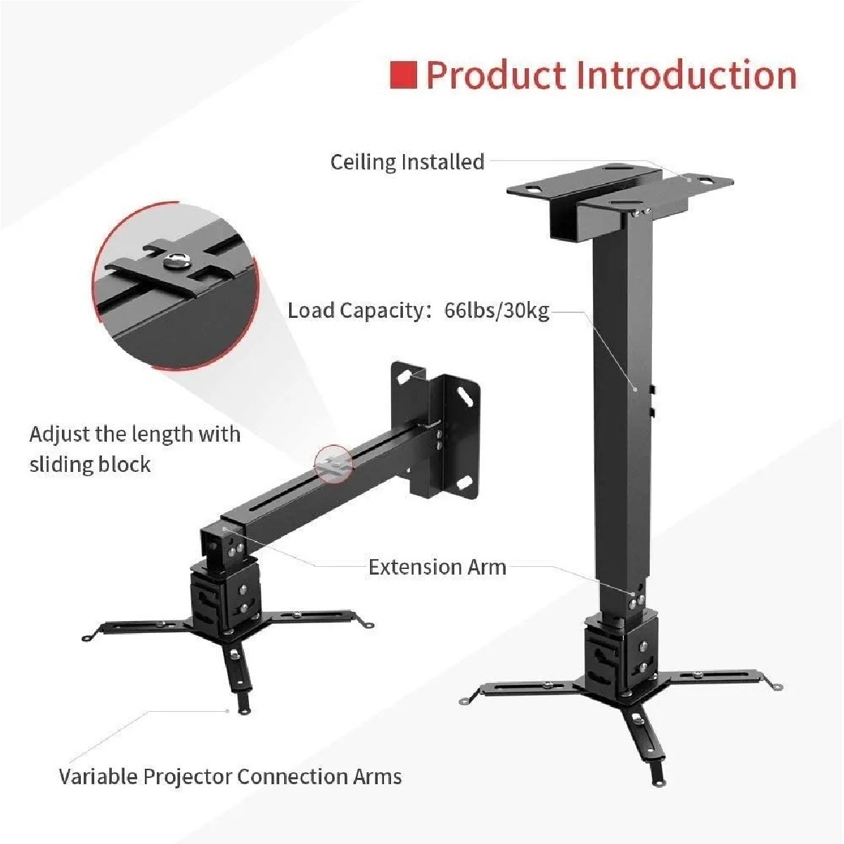 Soporte Proyector Universal Ca&ntilde;&oacute;n Ajustable 15kg Techo Pared image number null