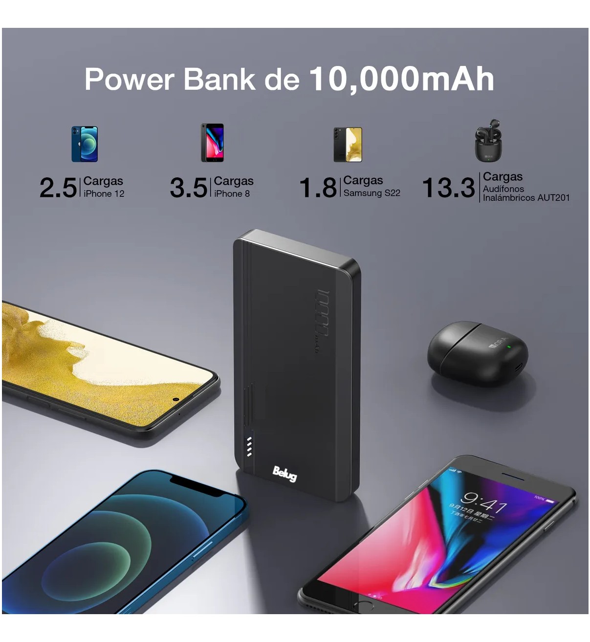 Power Bank Bater&iacute;a Port&aacute;til 10000mah 2.1a Belug Carga Bateria Portatil Con 2 Puertos image number null