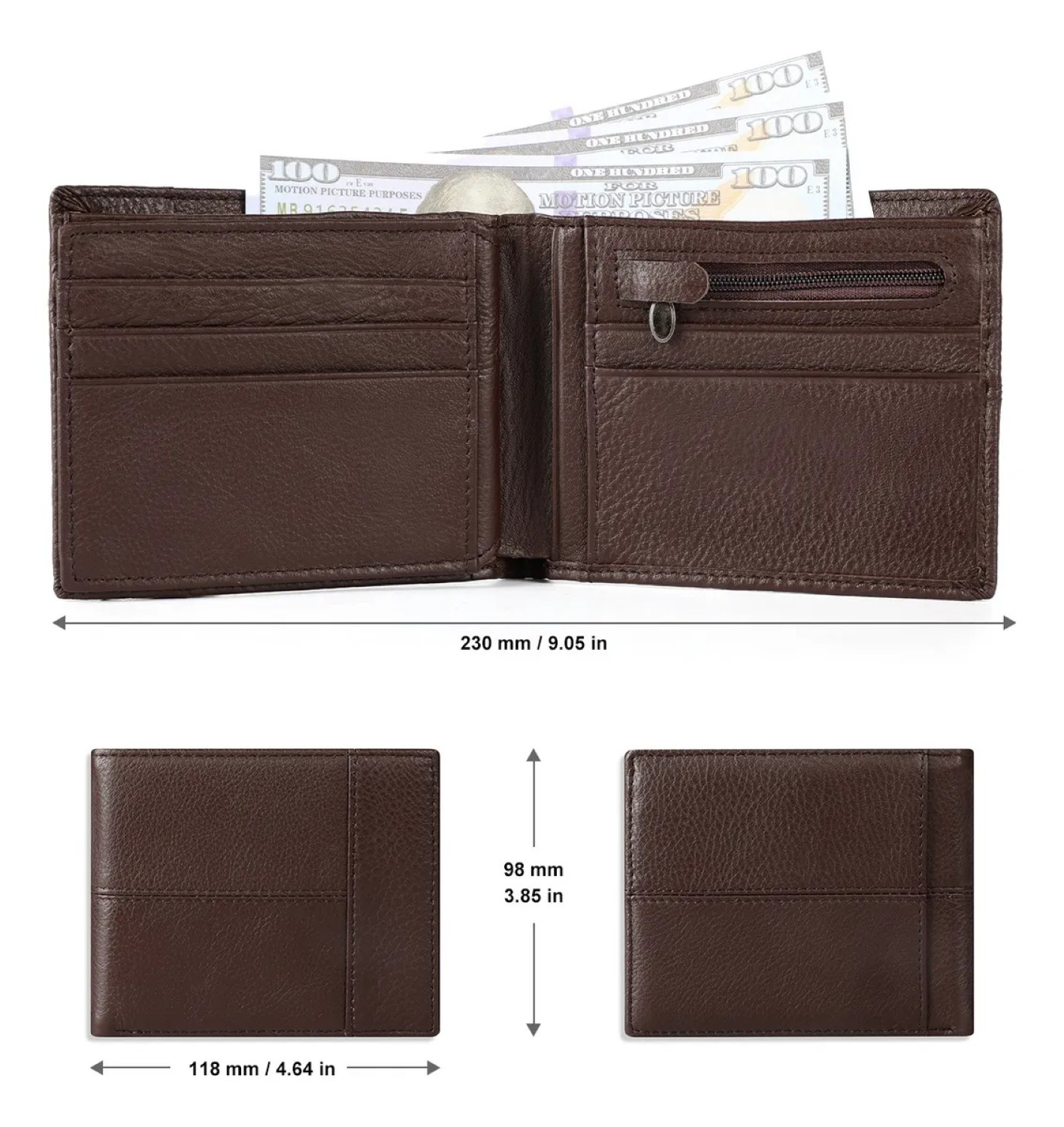 Cartera Hombre Piel Genuina Cartera Antirrobo Rfid/billetera cafe image number null