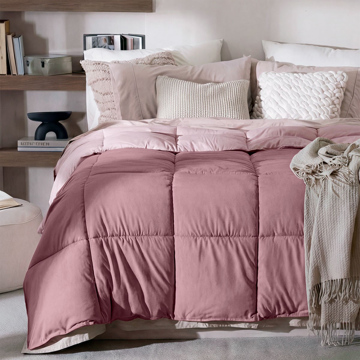Edred&oacute;n Acolchado Duvet Queen Size Hipoalerg&eacute;nico Vino Rosado/Rosa ESQUIMAL. image number null