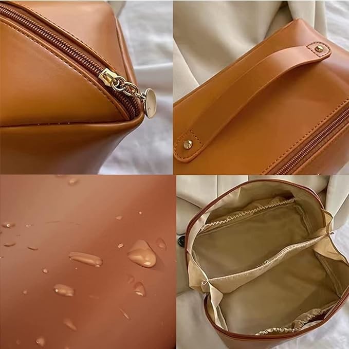 A Lumbor37 Neceser, Bolsa de Aseo de Viaje, Neceser Organizador de Viaje para Hombre y Mujer Bolsa Organizadora de PU Impermeable para Accesorios de Viaje Lavado, Afeitado y Maquillaje (Marr&oacute;n). image number null