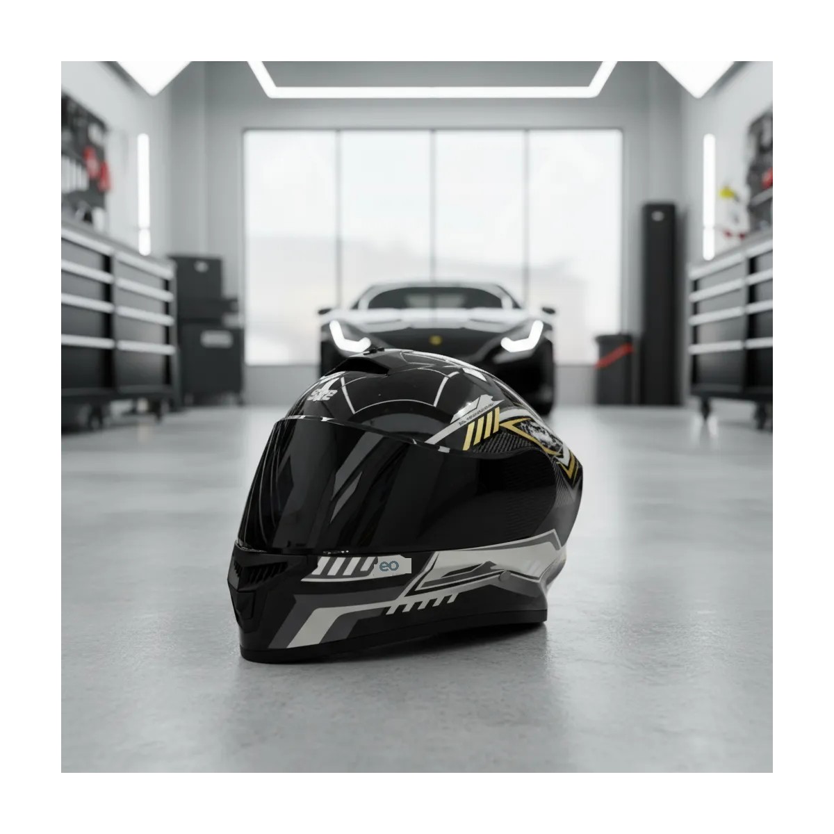 Casco De Moto Con Visera Abatible Y Plegable Certificado Dot Oro Negro Talla:L image number null