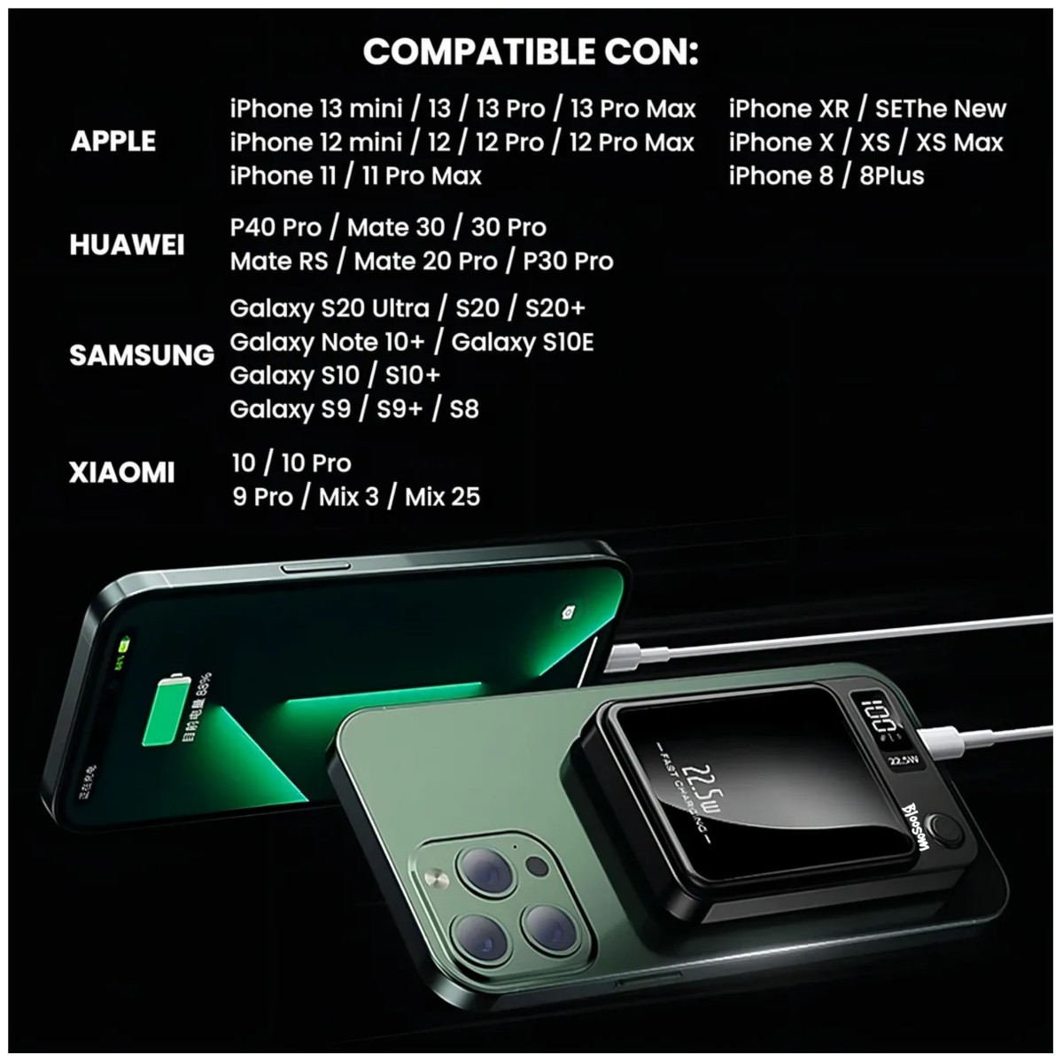 Power Bank Inal&aacute;mbrico Magn&eacute;tico 10000mah 5.0a 22.5w Usb-c Negro image number null