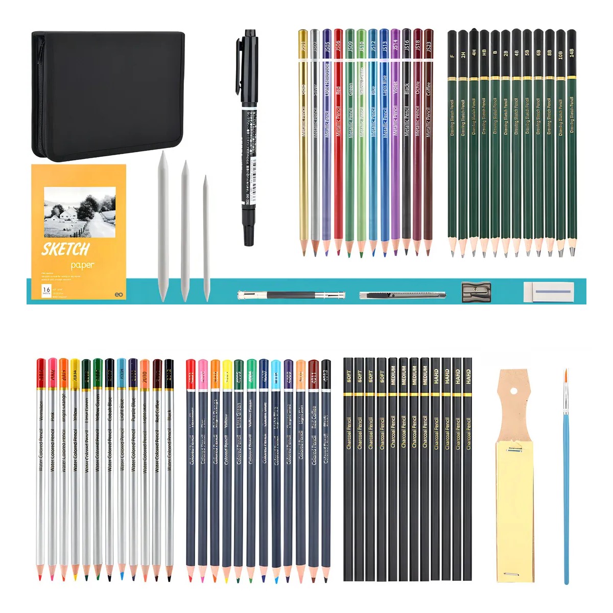 Kit L&aacute;pices Dibujo 72 Colores Acuarelables y Grafito con Estuche image number null