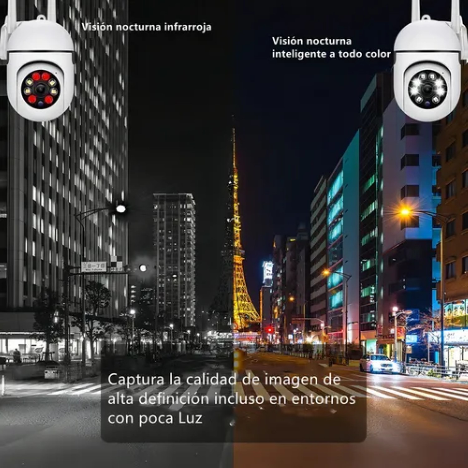 C&aacute;mara de seguridad 2PCS-288 Hd 1080p Foco 360&deg; Alarma 2 Piezas con resoluci&oacute;n 2MP visi&oacute;n nocturna incluida color blanco image number null