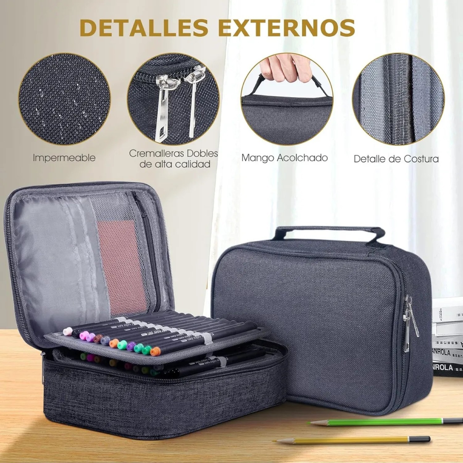 Lapicera Para Escuela Con 72 Espacios P/l&aacute;pices Y M&aacute;s NEGRO image number null