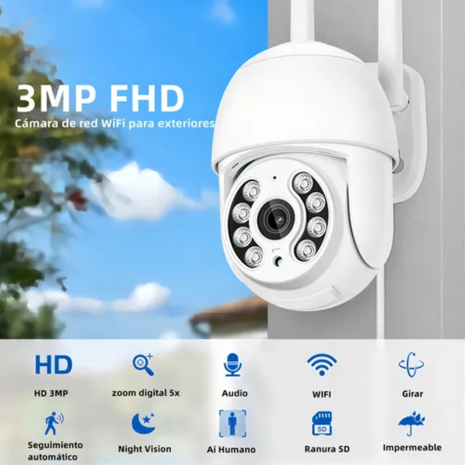 2pcs C&aacute;maras De Seguridad Exterior Wifi Hd Ip Visi&oacute;n Alarma Color Blanco image number null